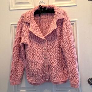 Pink Aran Ireland Pink Size Small 100% Irish Handcrafted Wool Sweater